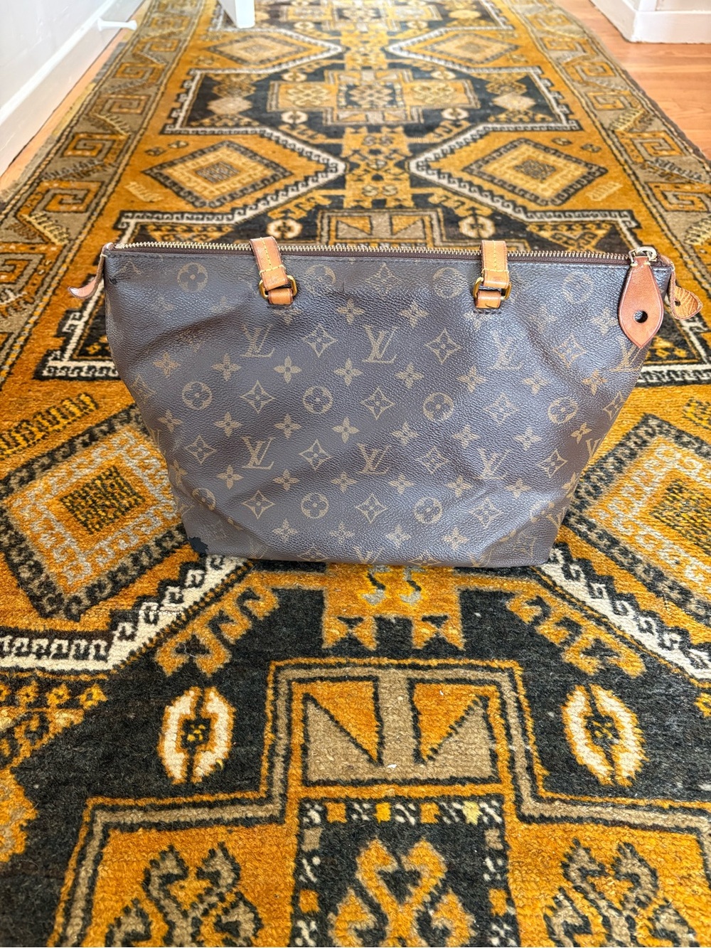 Louis Vuitton Brown Monogram Canvas Tote with Tan Leather Trim - Picture 2 of 14